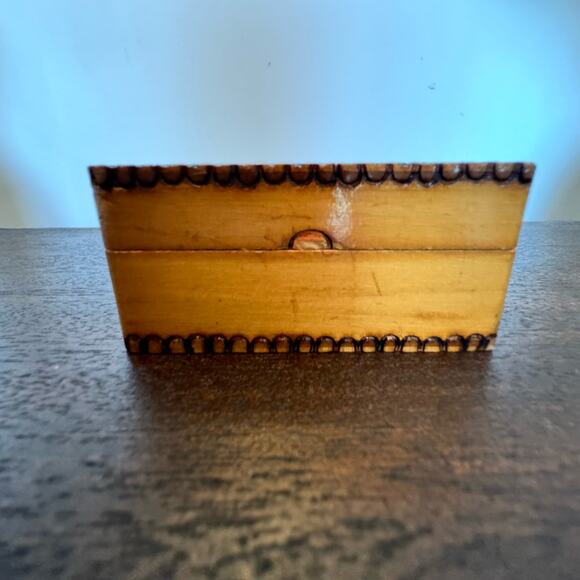 Russian Wooden Trinket Box Wood Burned Painted Soviet Union Stickers on Bottom - Picture 5 of 15